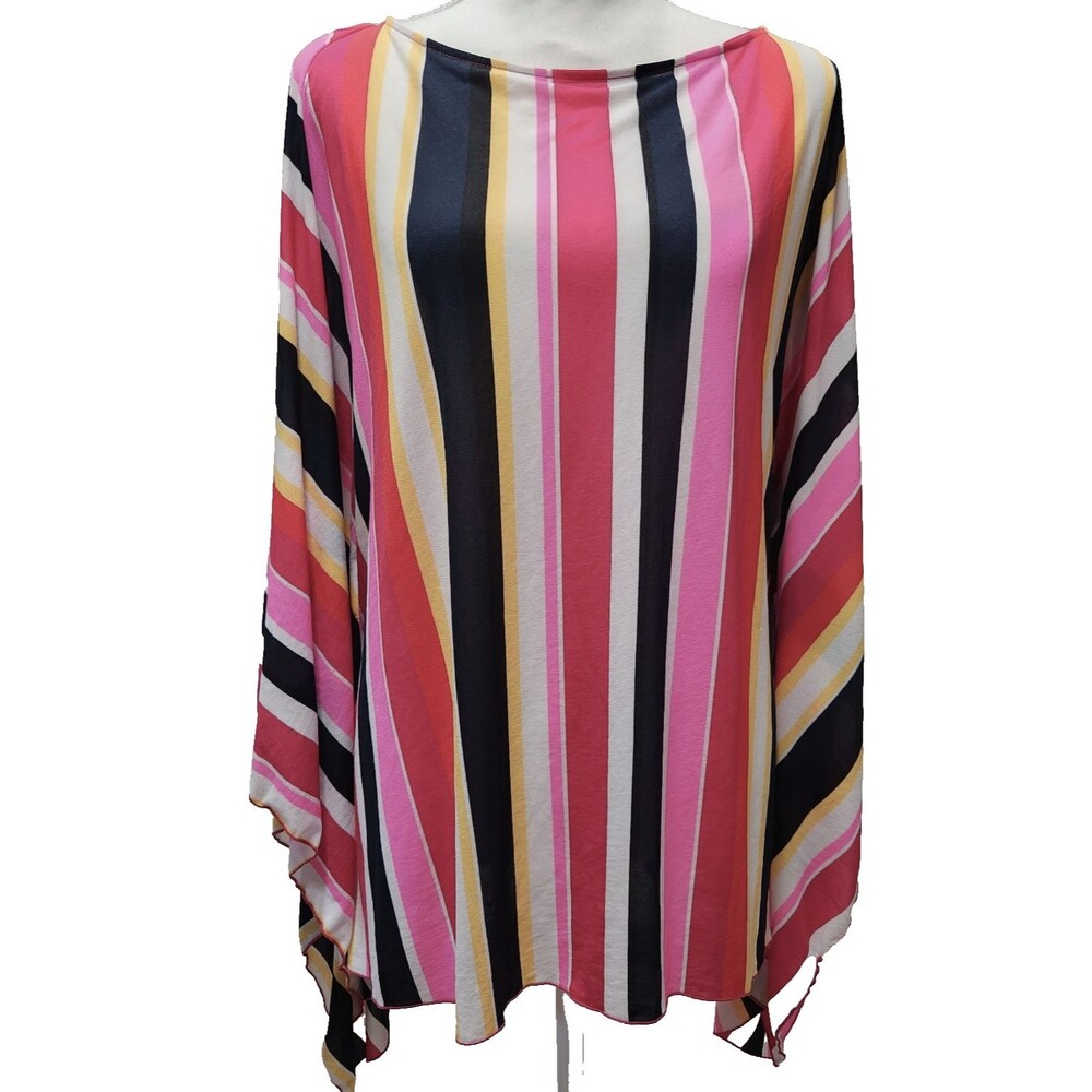 Nygard Striped Poncho Caftan Top Pink 1 SZ Cabanacore Resortwear Flowy